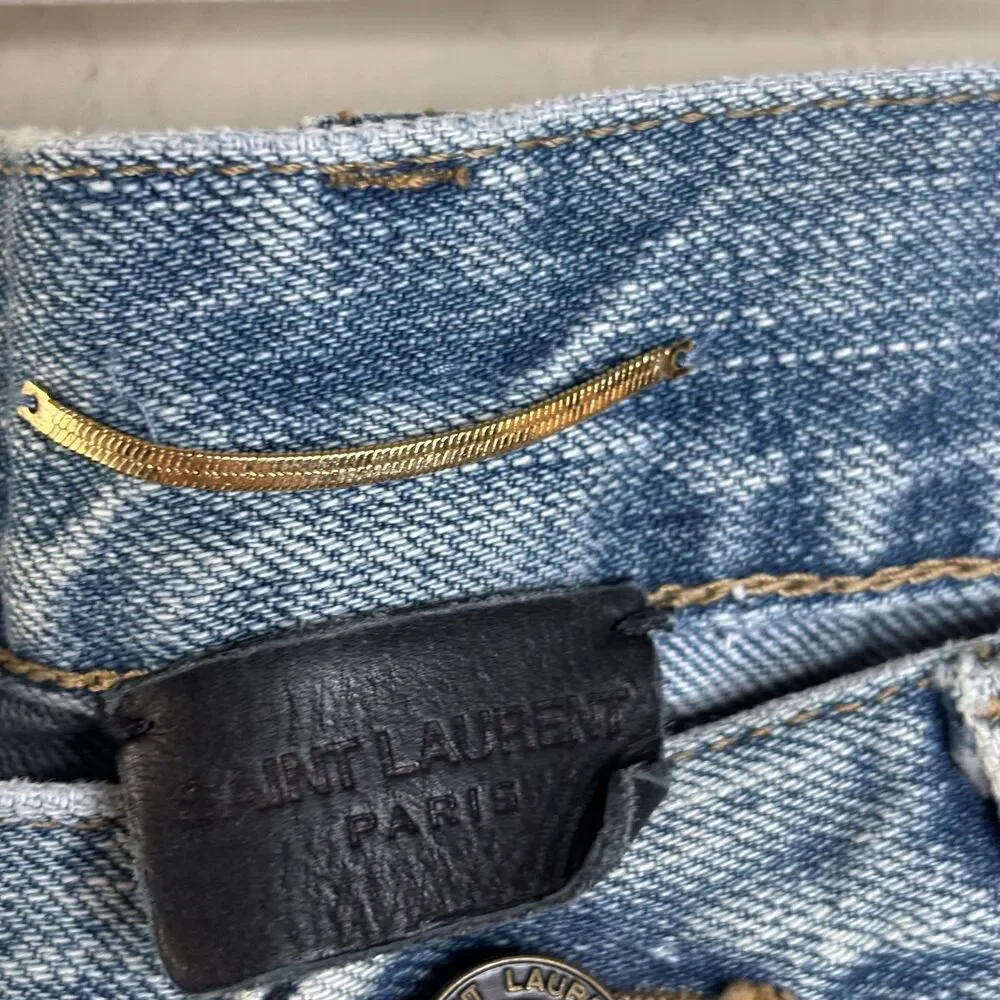 Saint Laurent Denim Long Cut Off Shorts